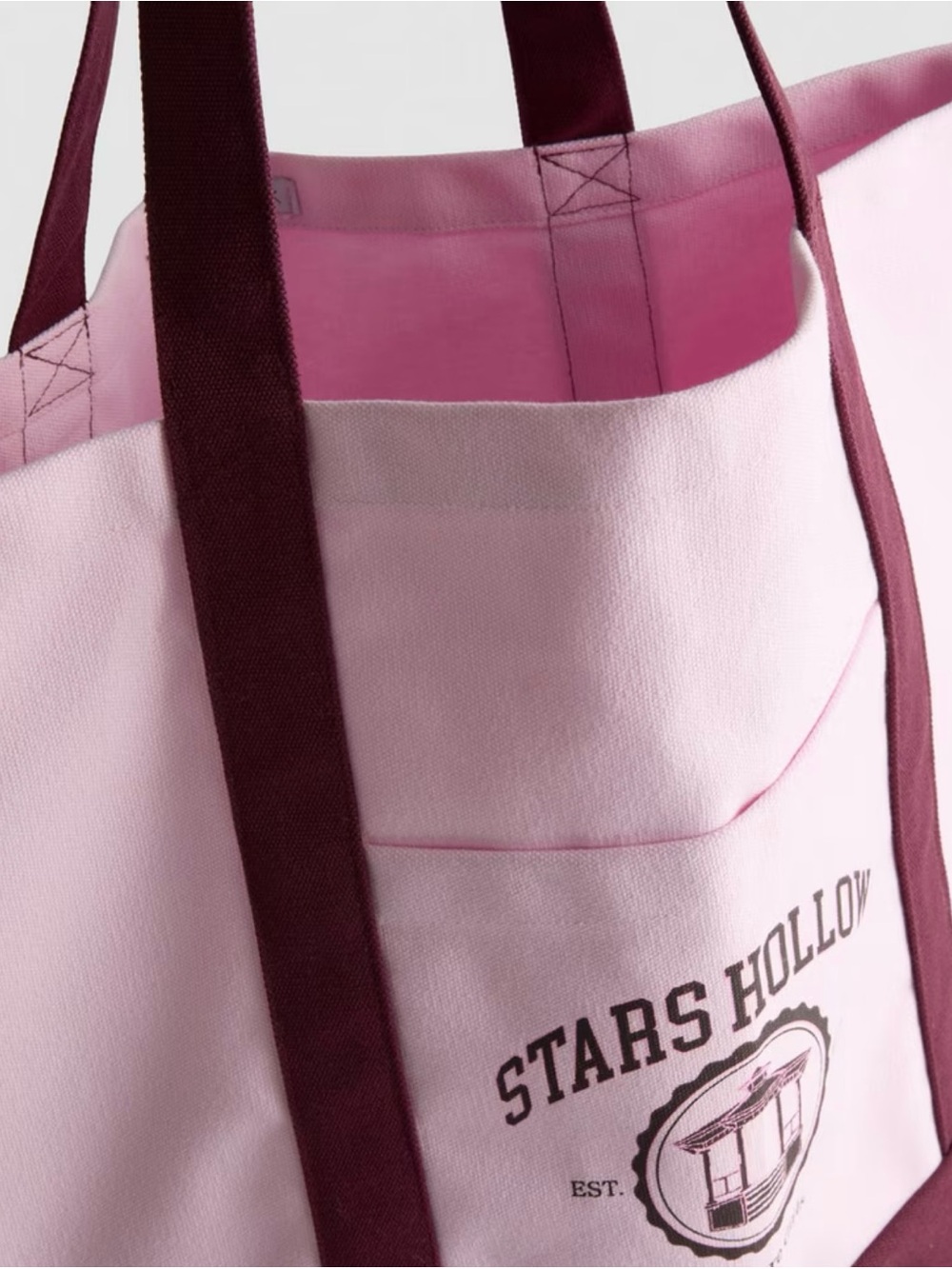 Gilmore Girls Stars Hollow Canvas Tote in Light Pink and Maroon - Picture 13 of 14